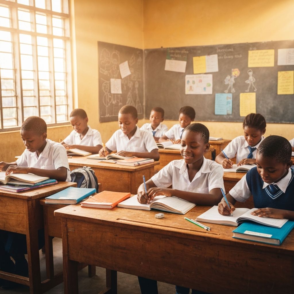 Students studying in a Nigerian classroom